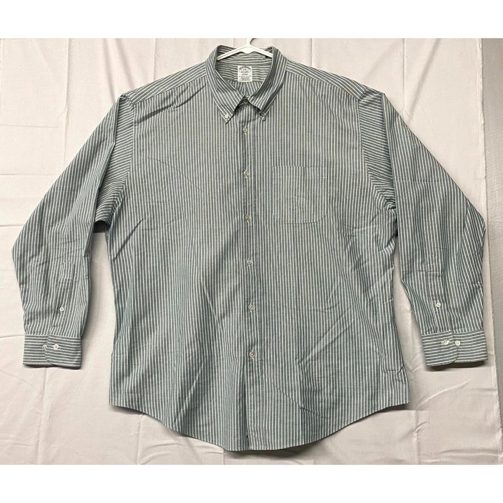 Brooks Brothers Regent Shirt Mens 2XL White Gray Striped Pleated Button Down